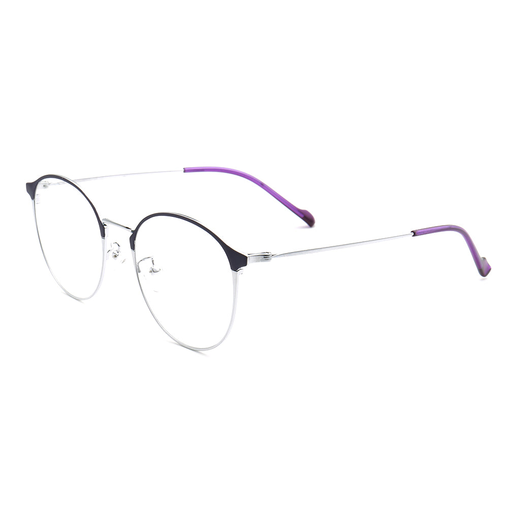 Libby | Modern Round Full Rim Glasses For Women | Thin Pink Purple Metal Frame