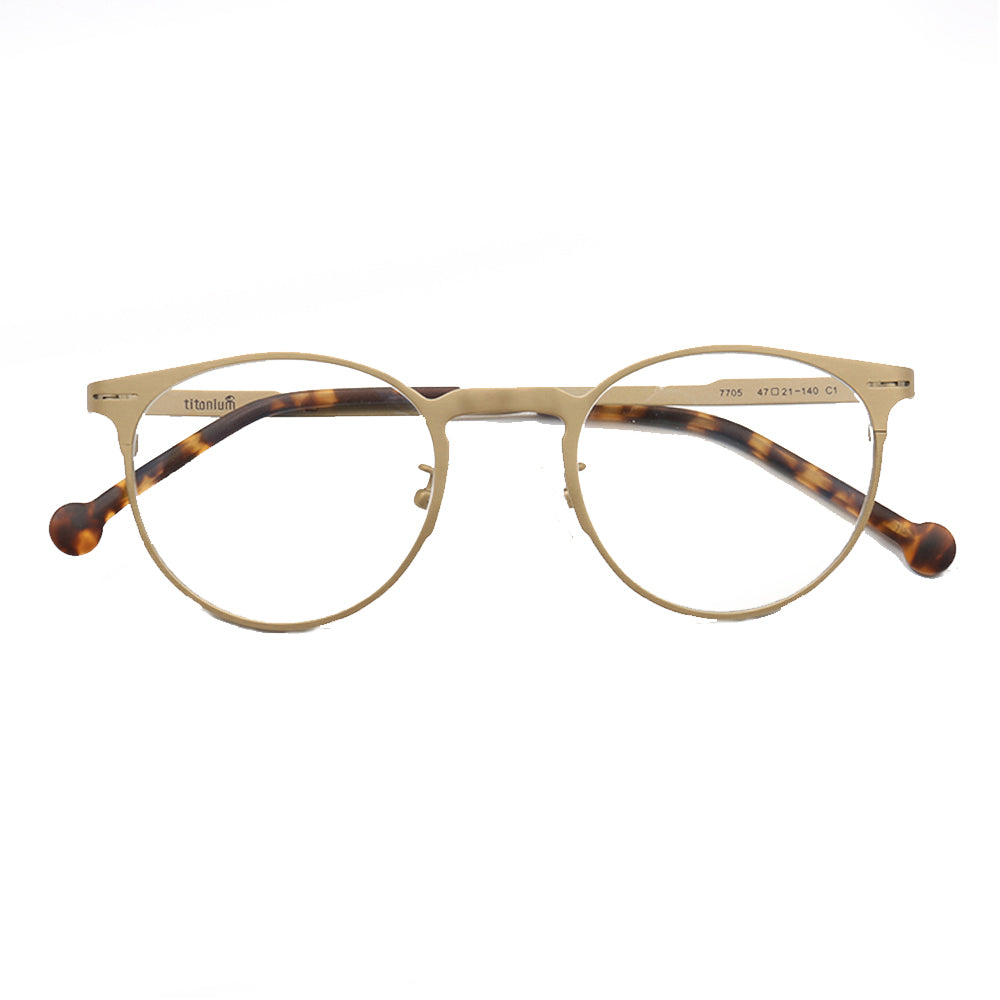 Round gold titanium eyeglass frames