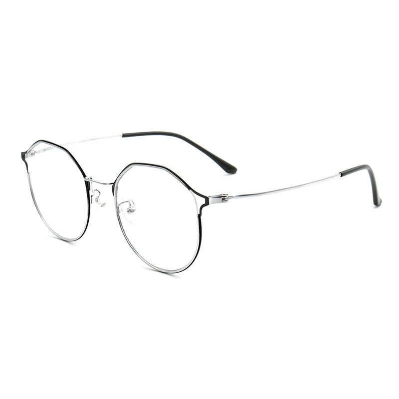 Side view of black and silver thin metal glasses frames