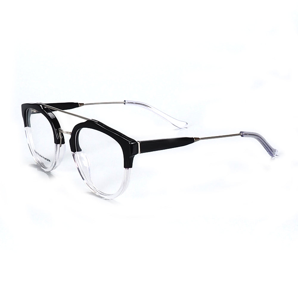 Black Clear Round Double Bridge Eyeglass Frames
