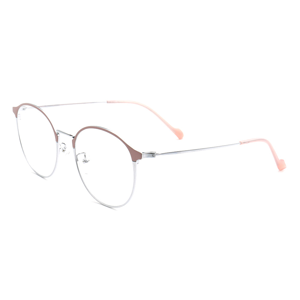 Libby | Modern Round Full Rim Glasses For Women | Thin Pink Purple Metal Frame