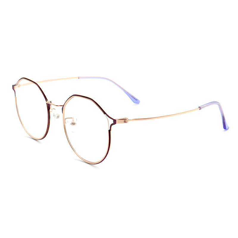 Side view of thin round metal glasses for women