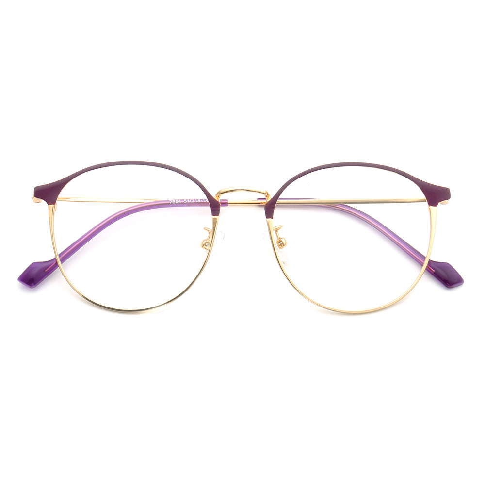 Libby | Modern Round Full Rim Glasses For Women | Thin Pink Purple Metal Frame