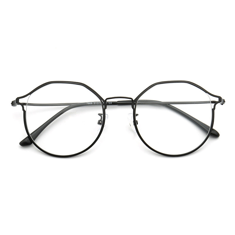 A pair of black round full rim glasses frames