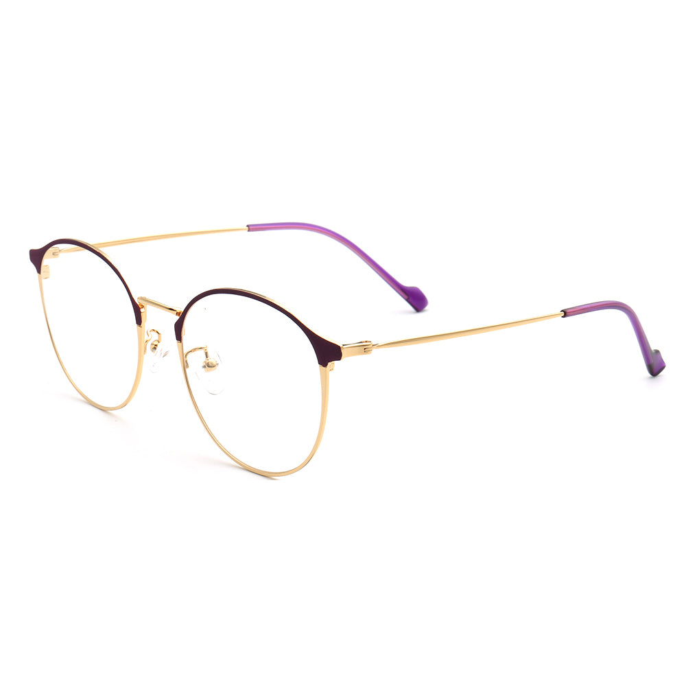 Libby | Modern Round Full Rim Glasses For Women | Thin Pink Purple Metal Frame