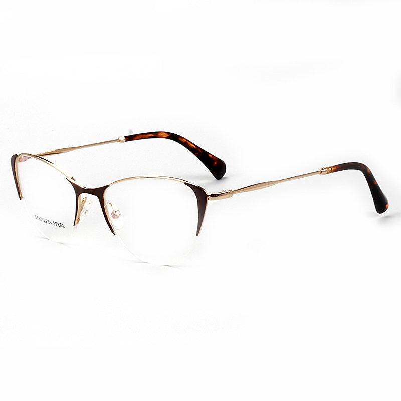 Womens cat eye half rim brown eyeglasses frames