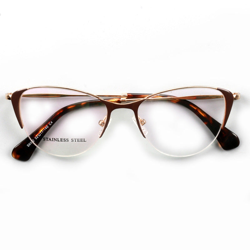 Womens cat eye half rim brown eyeglass frames