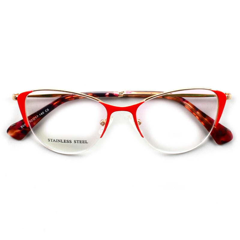 Womens cat eye half rim red eyeglass frames