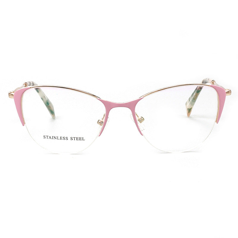 Womens cat eye half rim pink stainless steel eyeglass frames