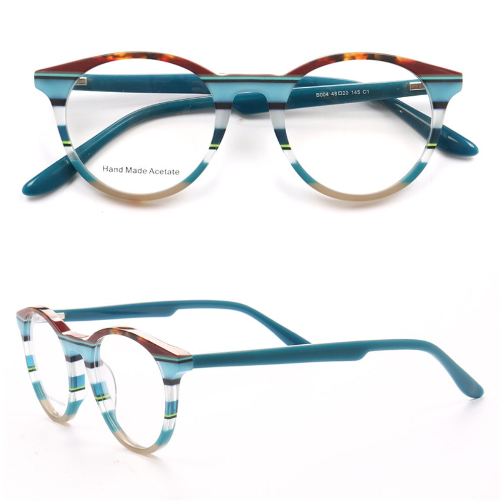 blue stripped eyeglass frames round eyewear