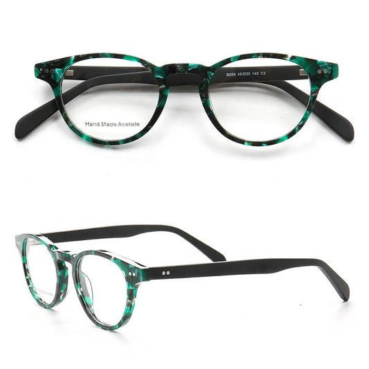 green shell round eyeglass frames