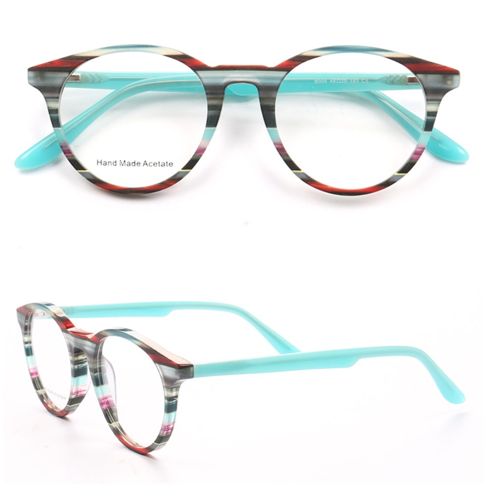 Bailey | Mens Round Fashionable Striped Eyeglass Frames | Trendy Eyewear Frames for Women Red Pink