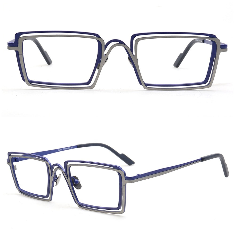 Double rim rectangle titanium eyeglasses frames for men