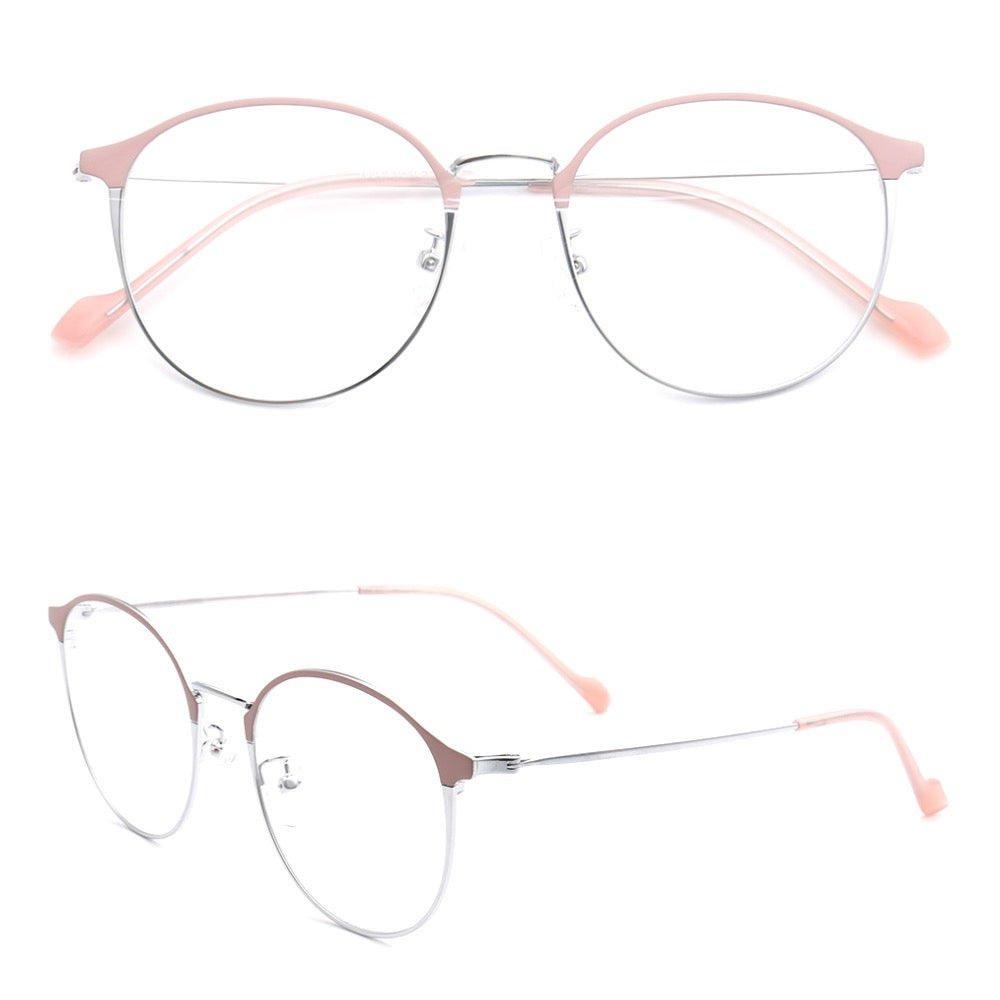 Libby | Modern Round Full Rim Glasses For Women | Thin Pink Purple Metal Frame