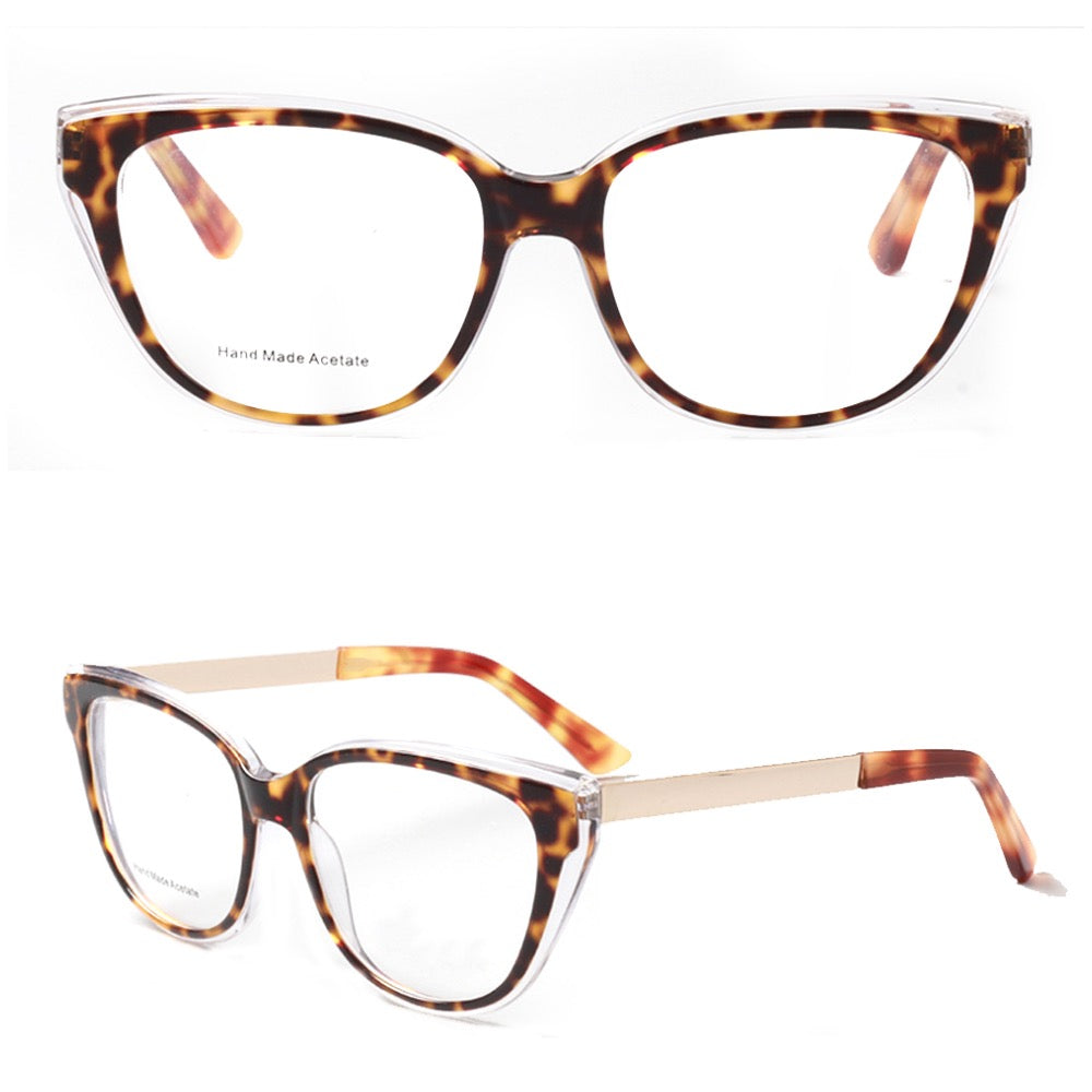 A pair of tortoise shell cat eye glasses for women