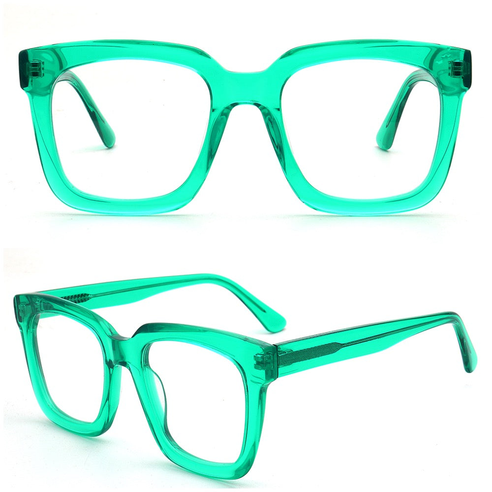 transparent green eyeglasses frames square