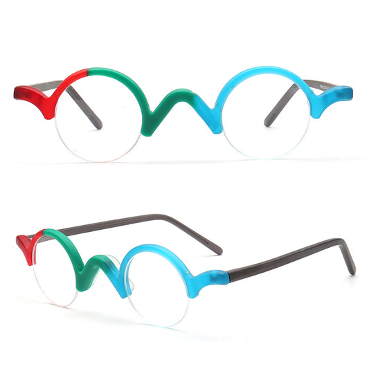 half rim round glasses frames red green blue