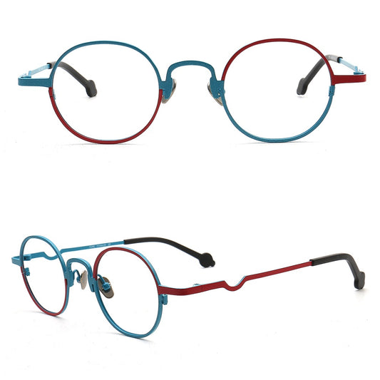 blue red titanium eyeglasses frames round