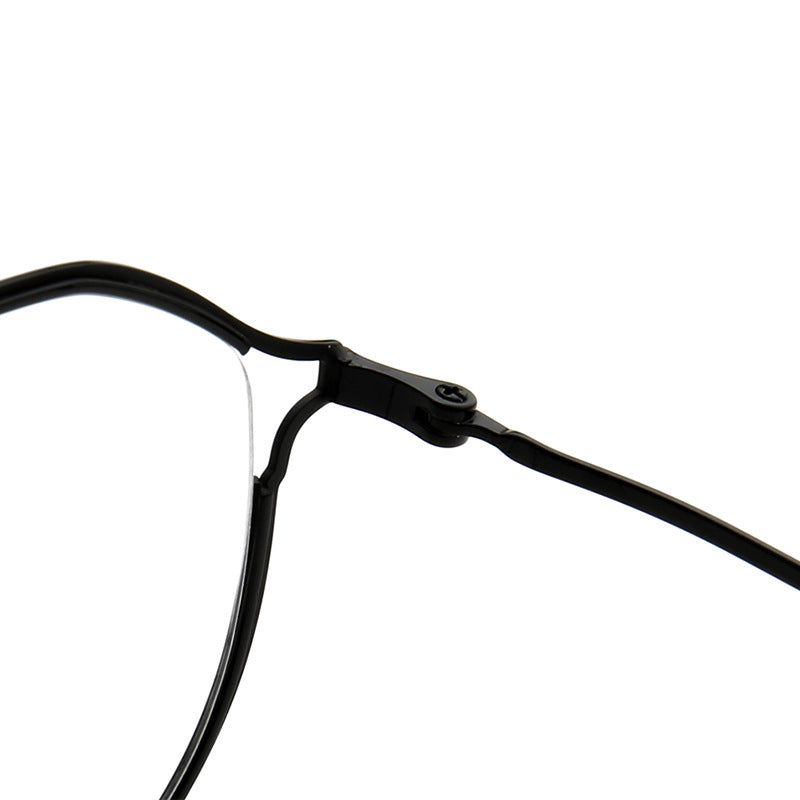 Hinge of thin round black metal glasses frames