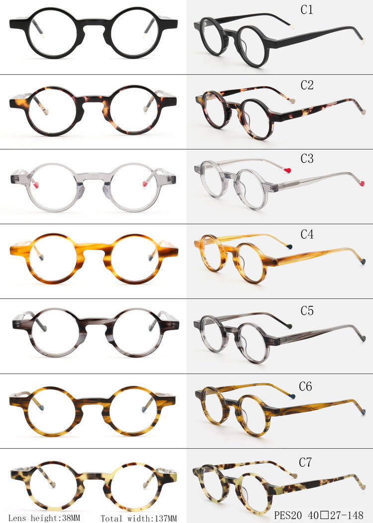 Retro round full rim acetate eyeglass frames