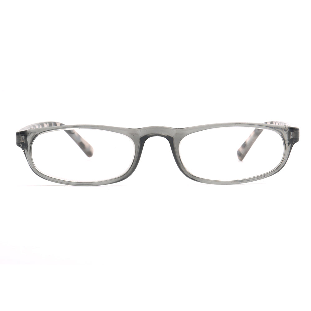 Front view of grey tortoise reading glasses