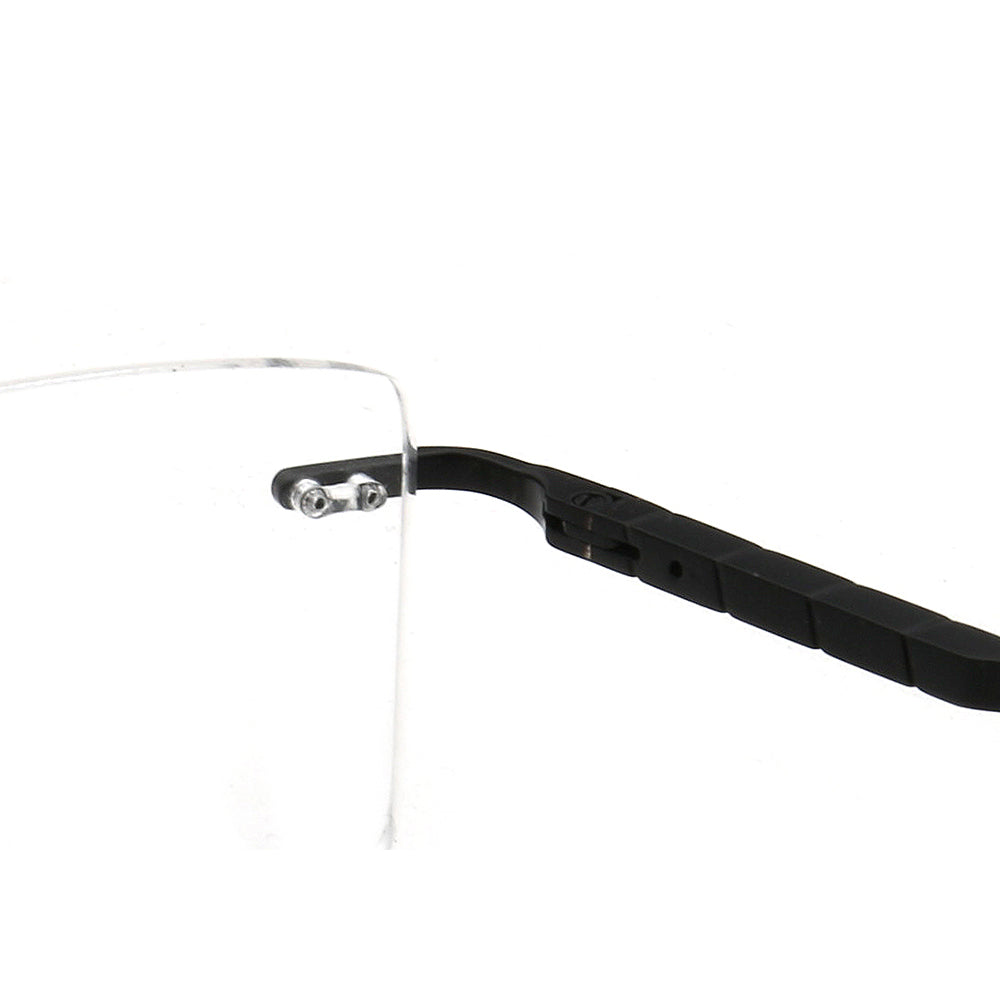 Inner hinge of black rimless square glasses