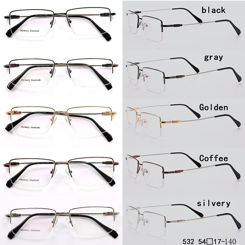 Half rim square memory metal eyeglasses