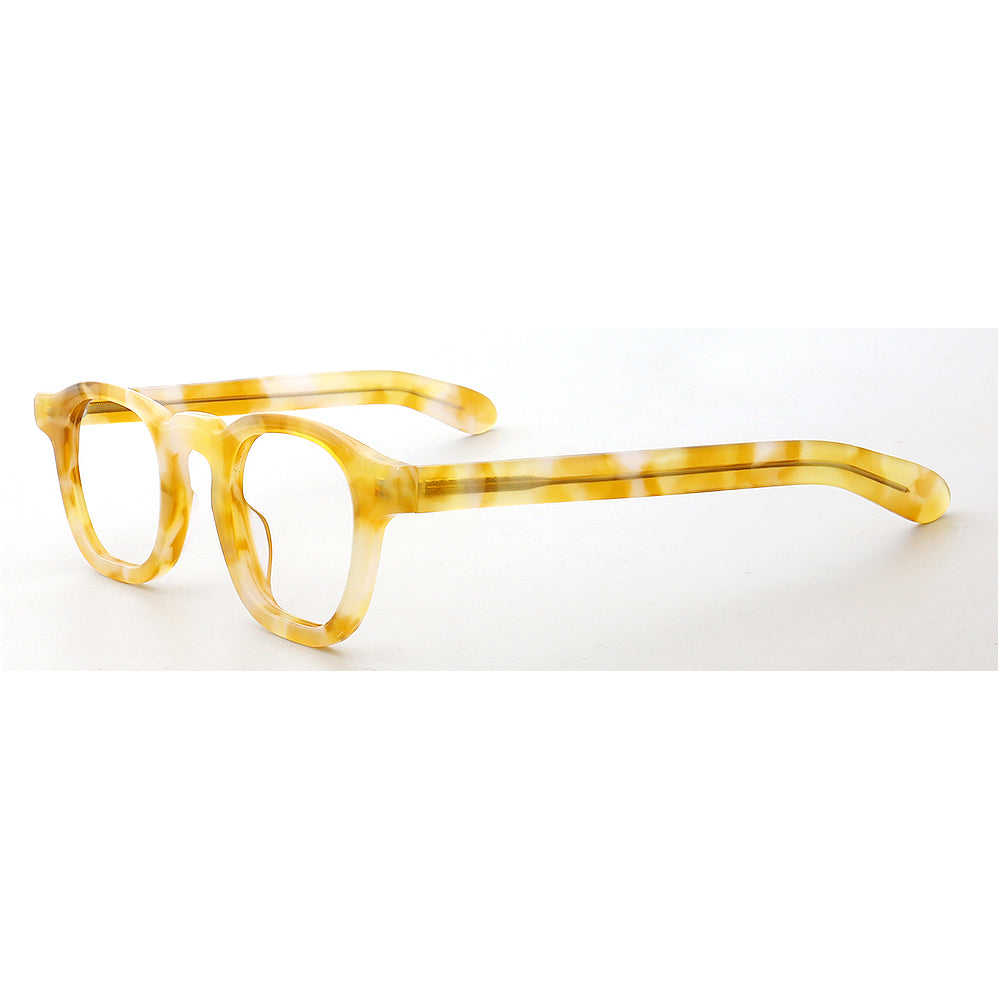 Side view of yellow full rim tortoise acetate eyeglasses