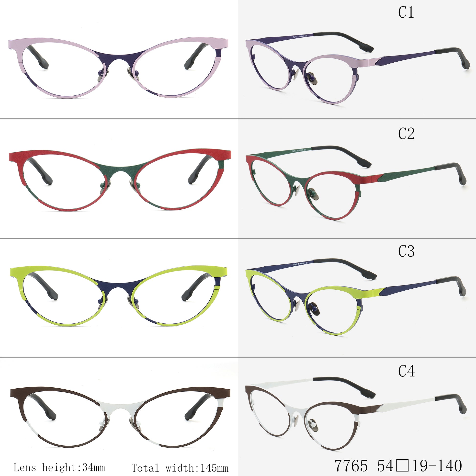 Multicolored titanium cat eye glasses