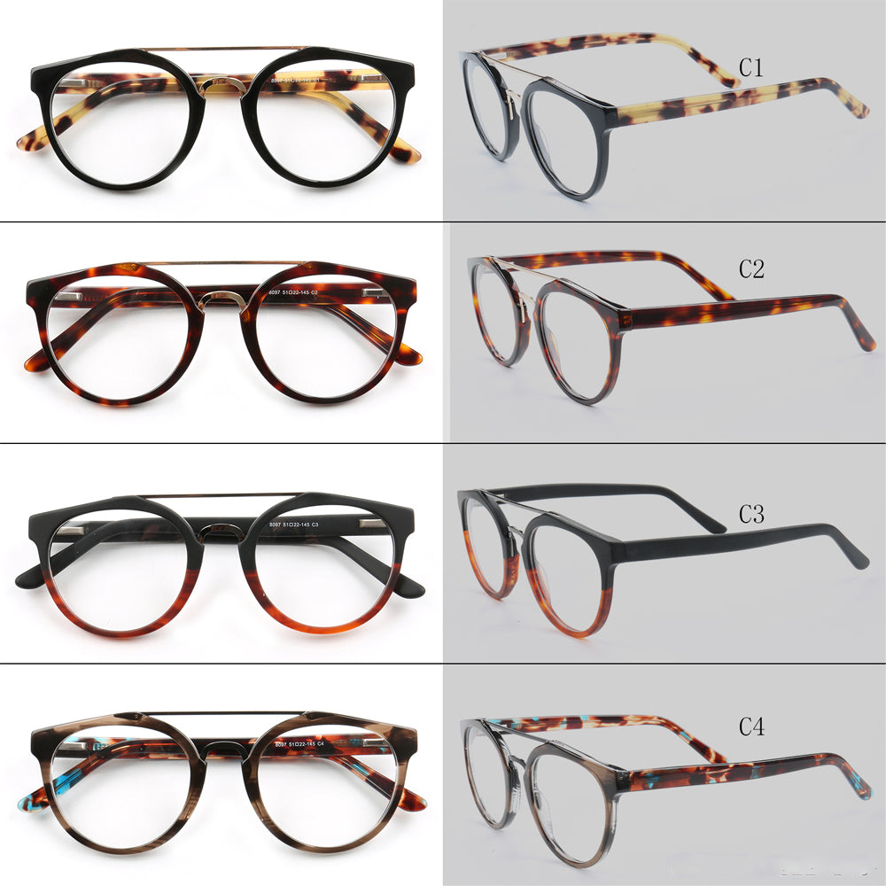 Double bridge round tortoise eyeglasses