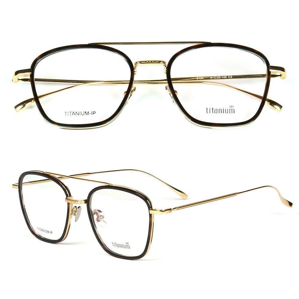 Front and side view of double bridge titanium eyeglasses