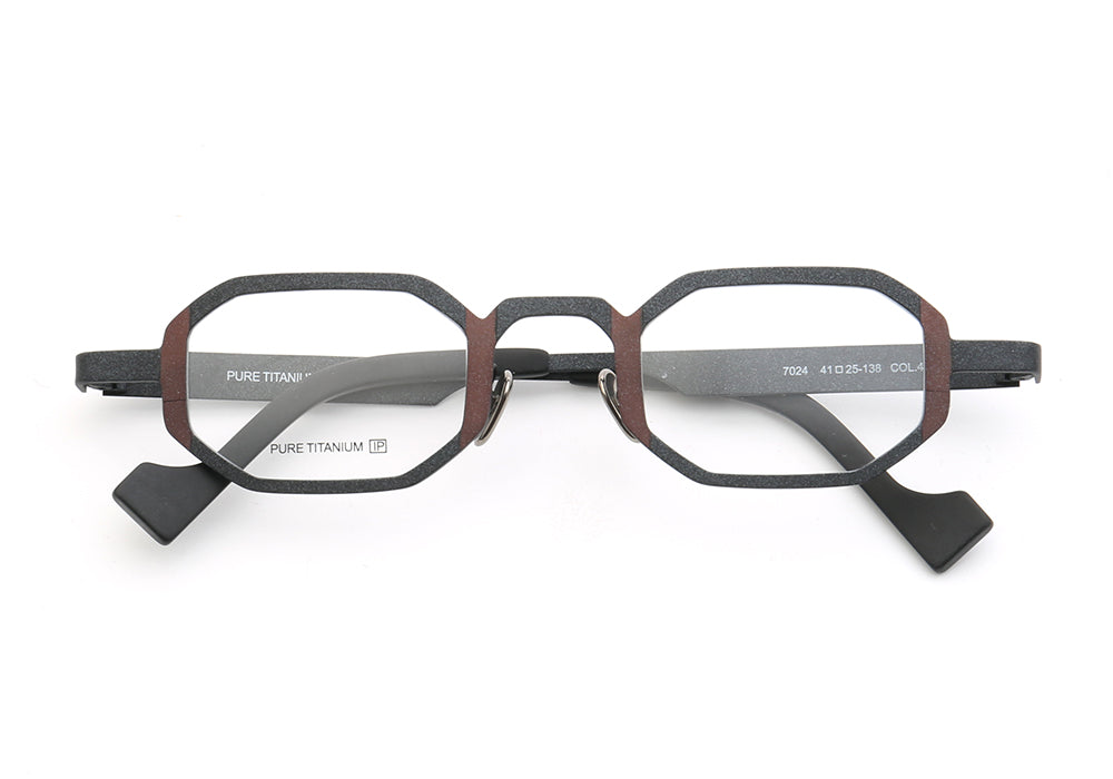 Black and brown polygon shaped pure titanium eyeglasses