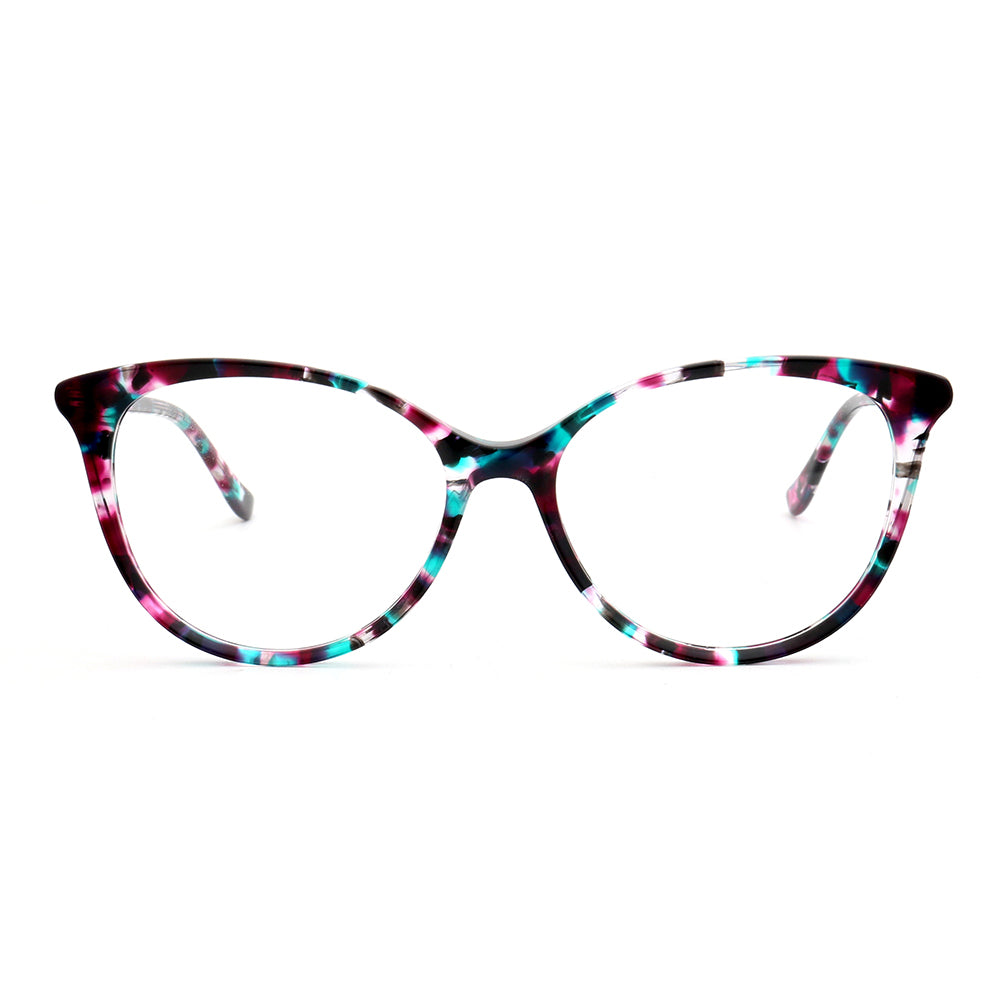 A pair of round patterned glasses frames for women