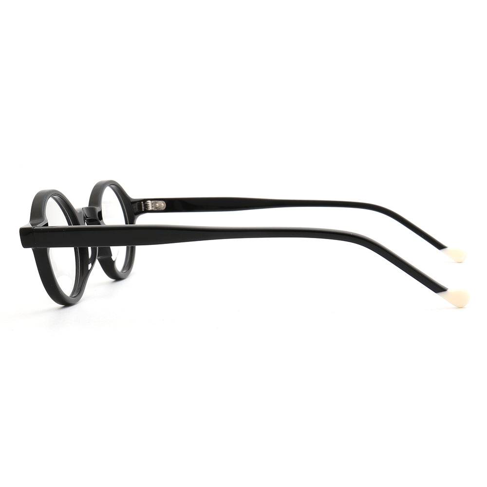 Side view of black acetate eyeglasses