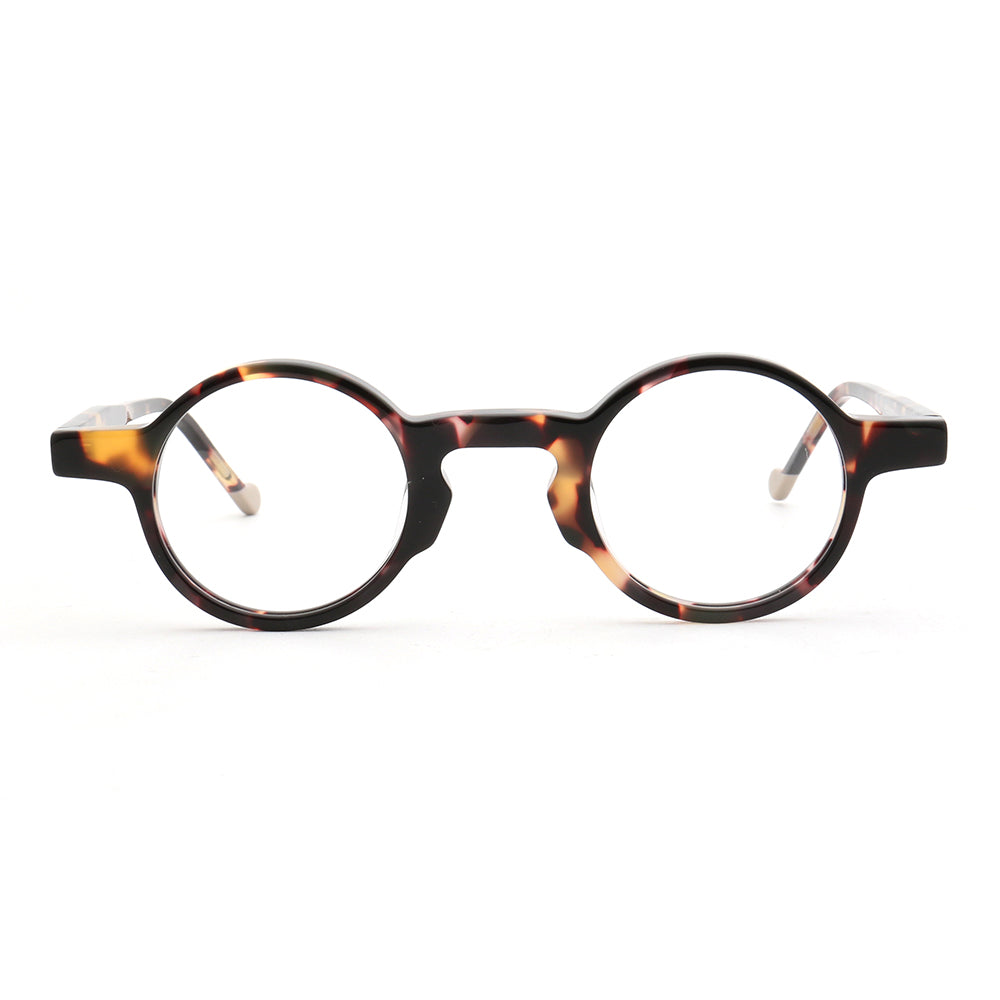 Front view of tortoise round retro eyeglasses