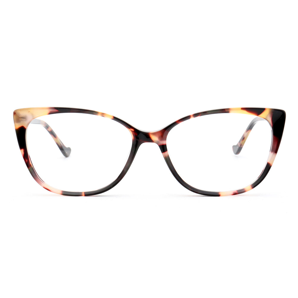 Front view of tortoise shell cat eye glasses frames for women
