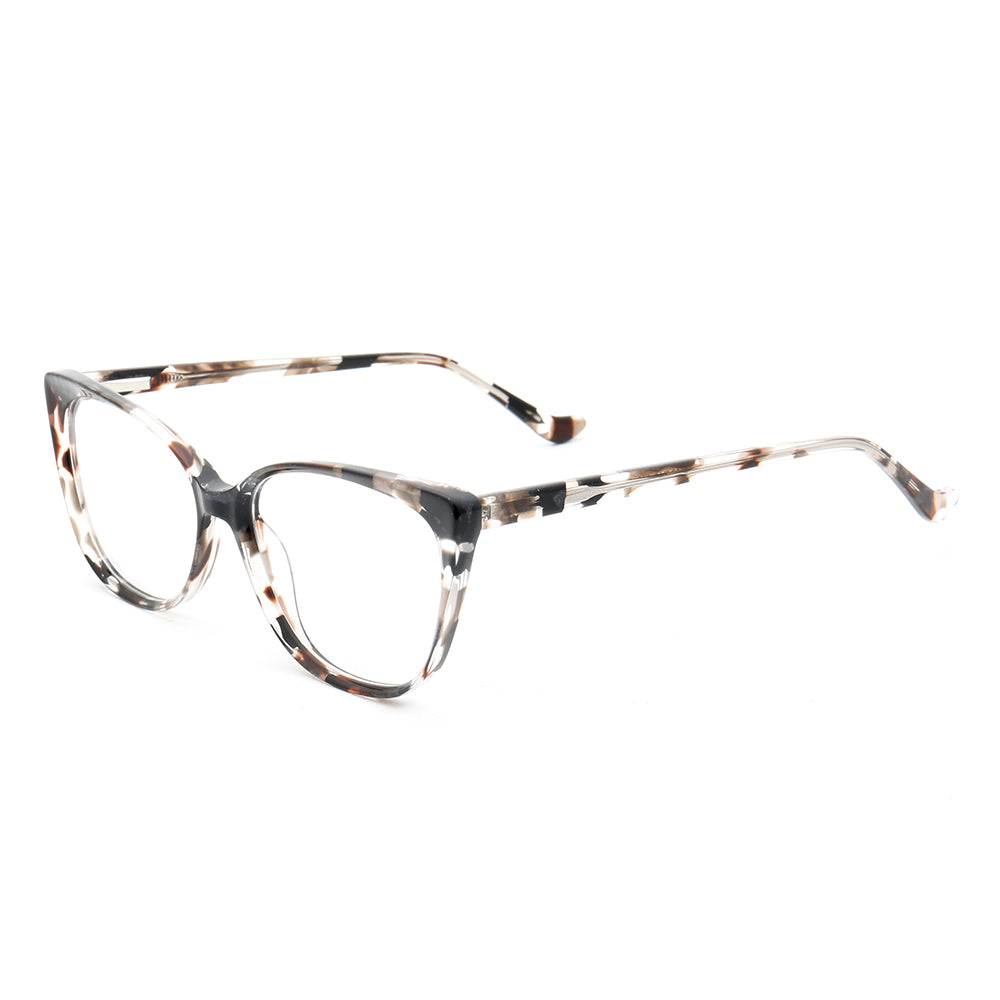 Side view of patterned full rim cat eye glasses for women