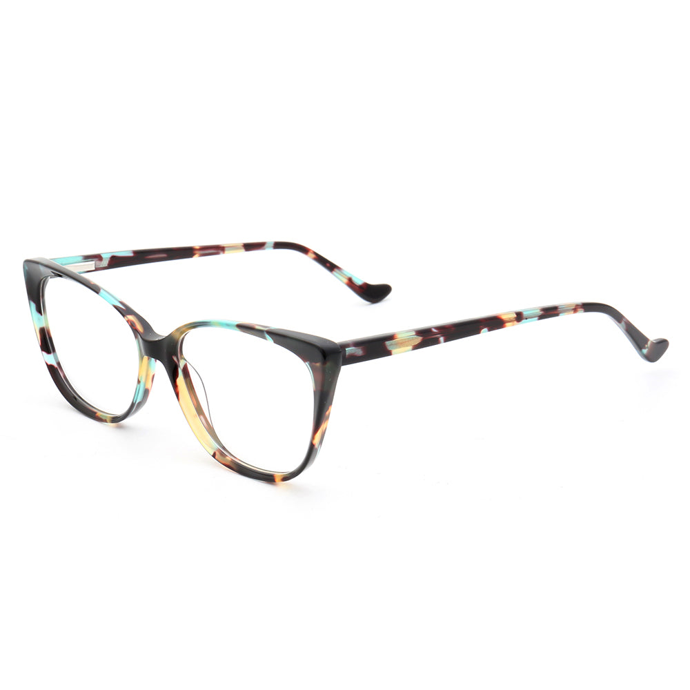 Side view of multicolored full rim eyeglasses frames