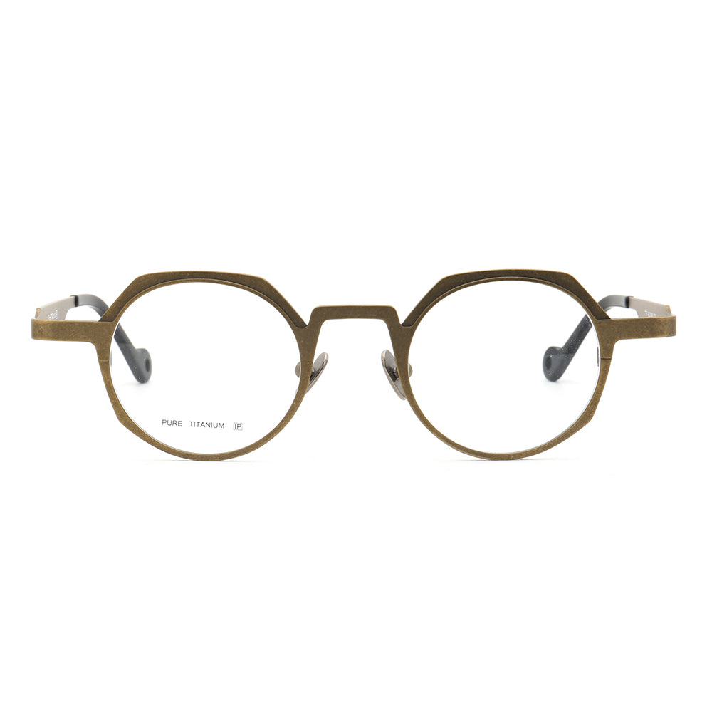 A pair of bronze retro full rim titanium glasses