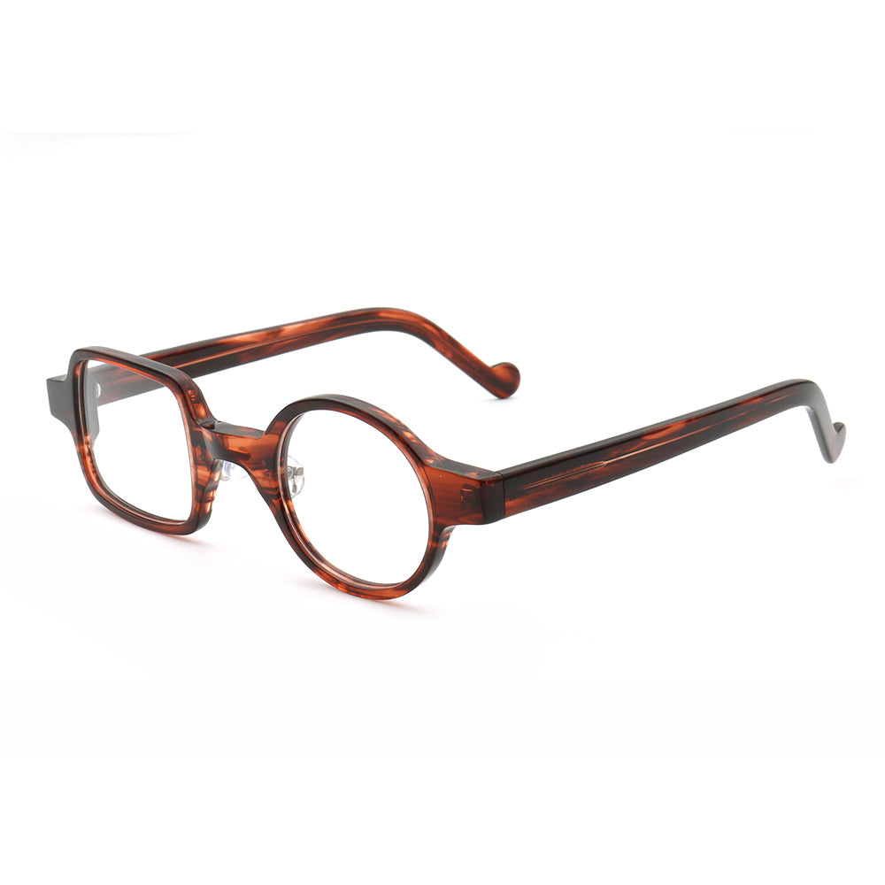 Side view of brown full rim mismatch acetate eyeglass frames