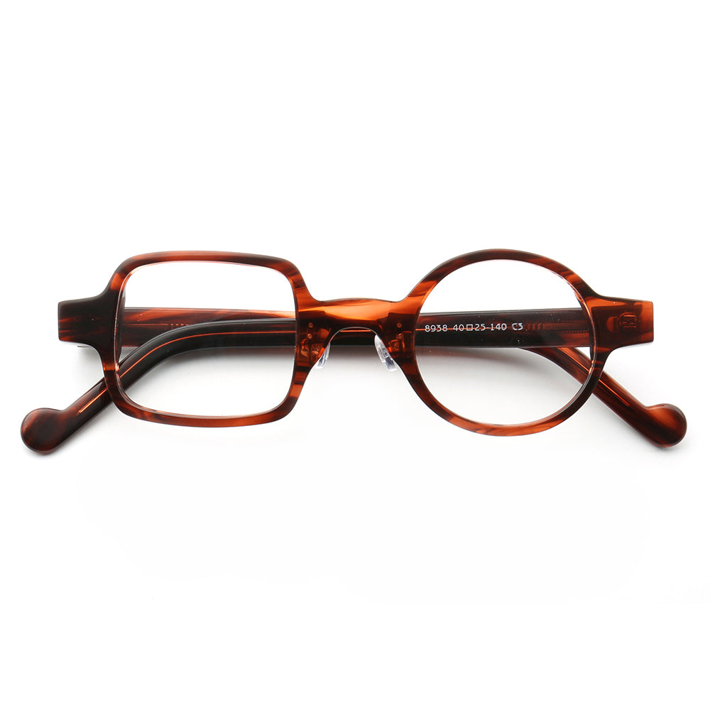 Front view of brown mismatch acetate glasses frames