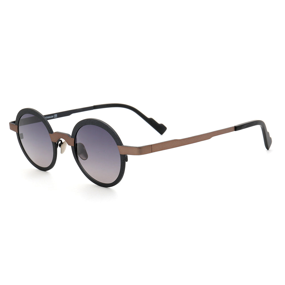 Side view of brown full rim titanium sunglasses