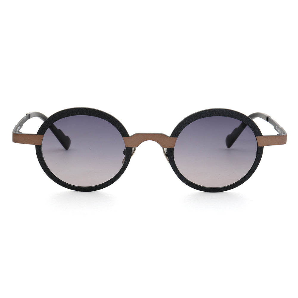 A pair of brown full rim titanium sunglasses