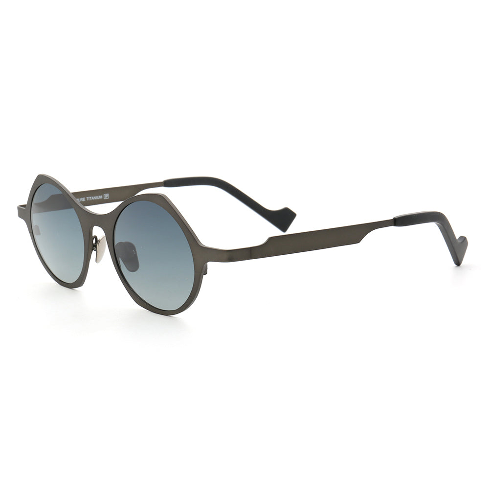 Side view of gunmetal titanium sunglasses