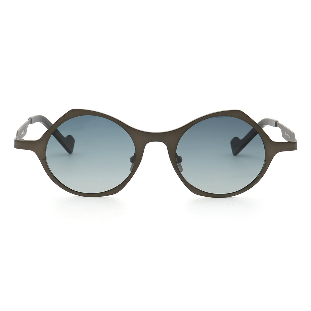 Front view of gunmetal titanium sunglasses