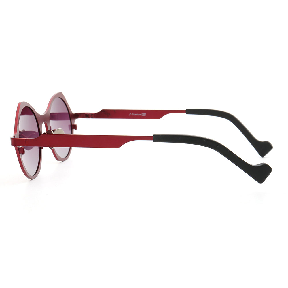 Side view of red titanium sunglasses