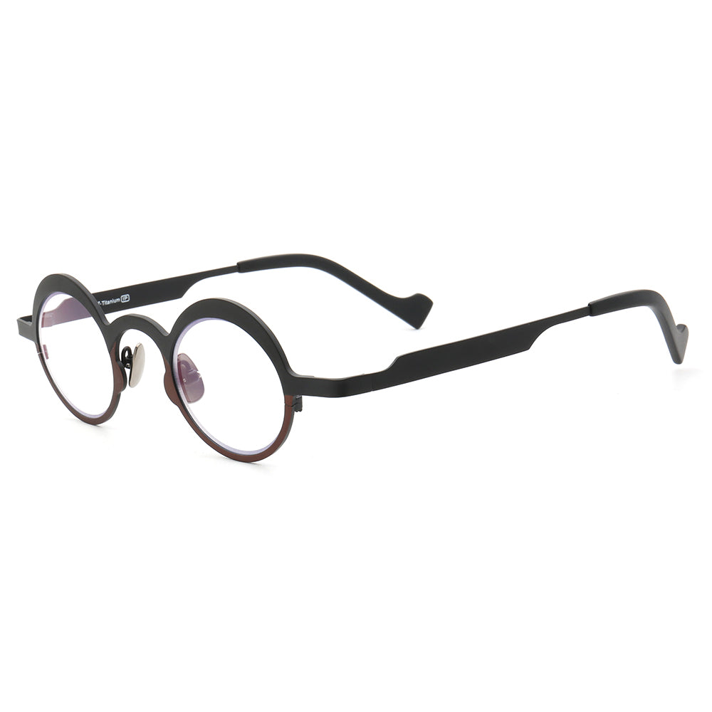 Side view of round anti blue light titanium eyeglasses