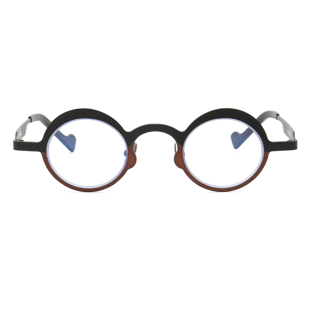 Front view of black and brown anti blue eyeglasses