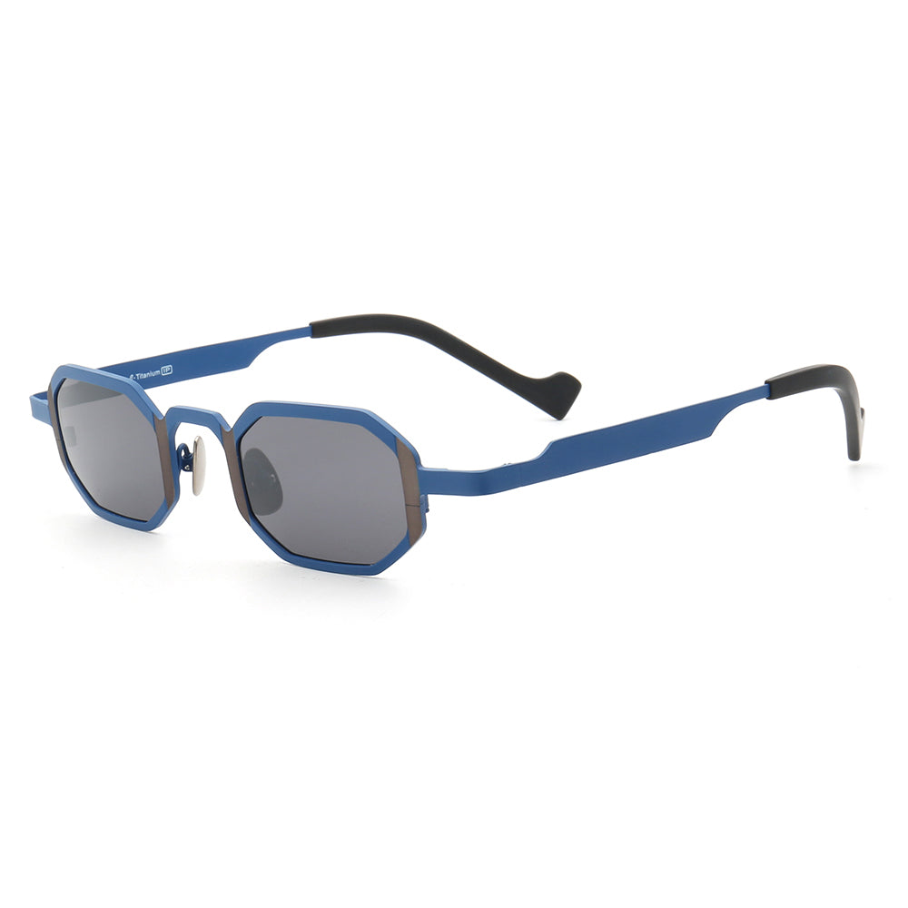 Side view of blue polarized titanium sunglasses