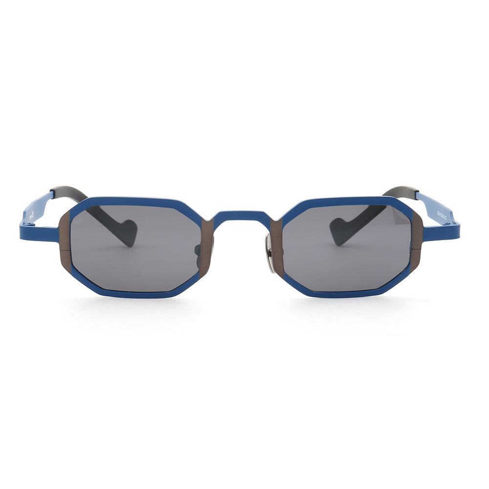 Front view of blue polarized titanium sunglasses